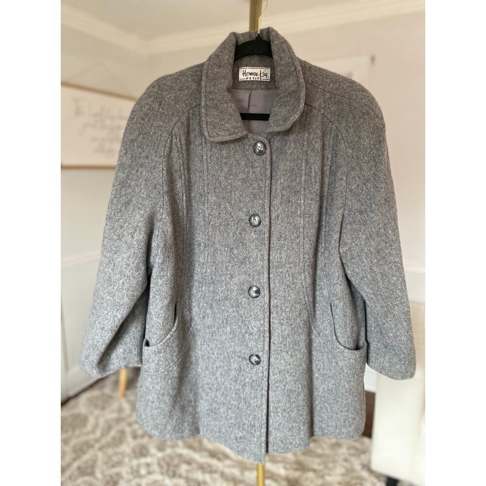 Herman Kay Wool Blend Pea Coat Classic Vintage Minimalist Scandi Parisian